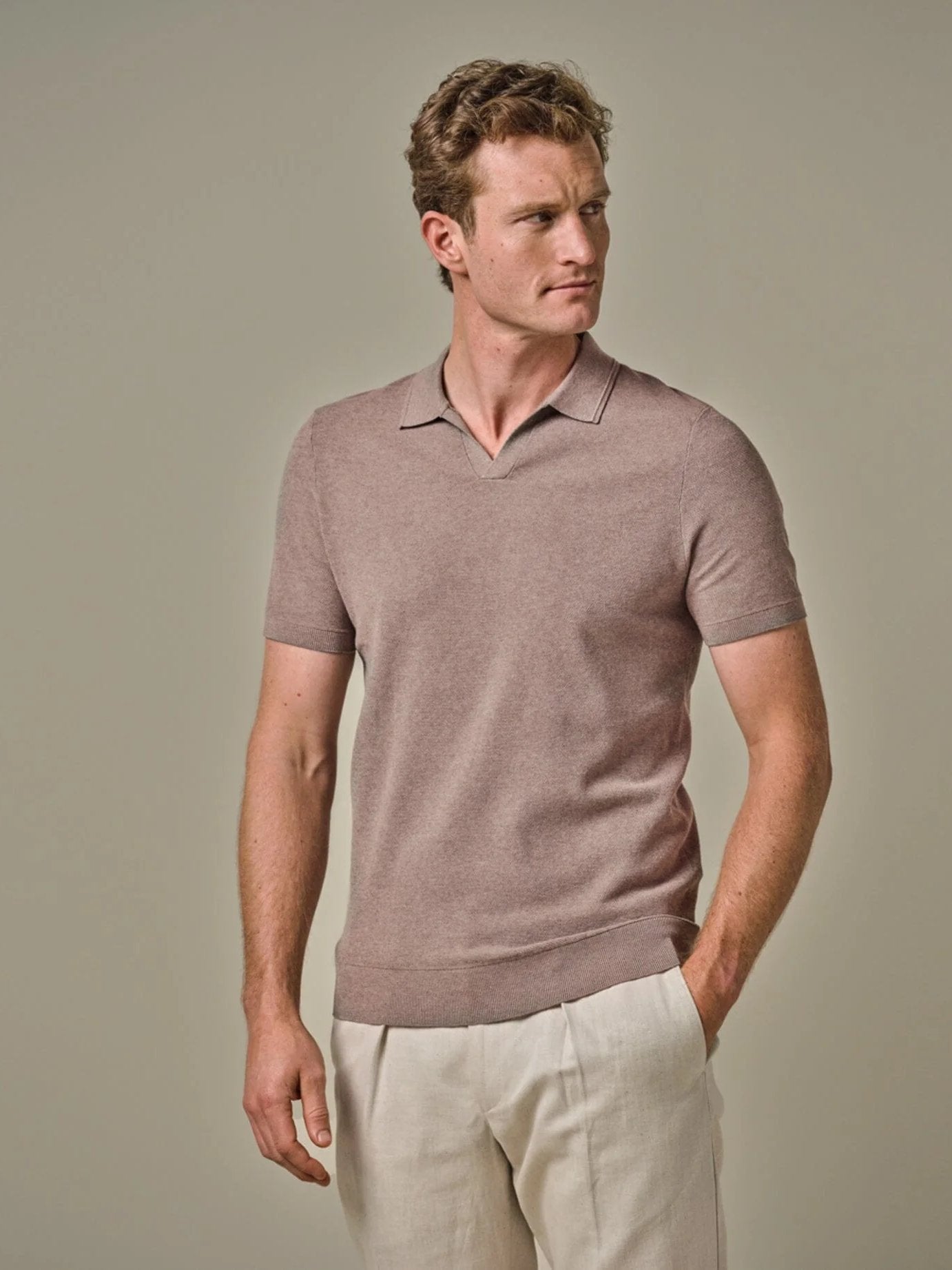 
                  
                    PROFUOMO - Open Collar Luxury Polo Mid Brown Polo's Profuomo 
                  
                