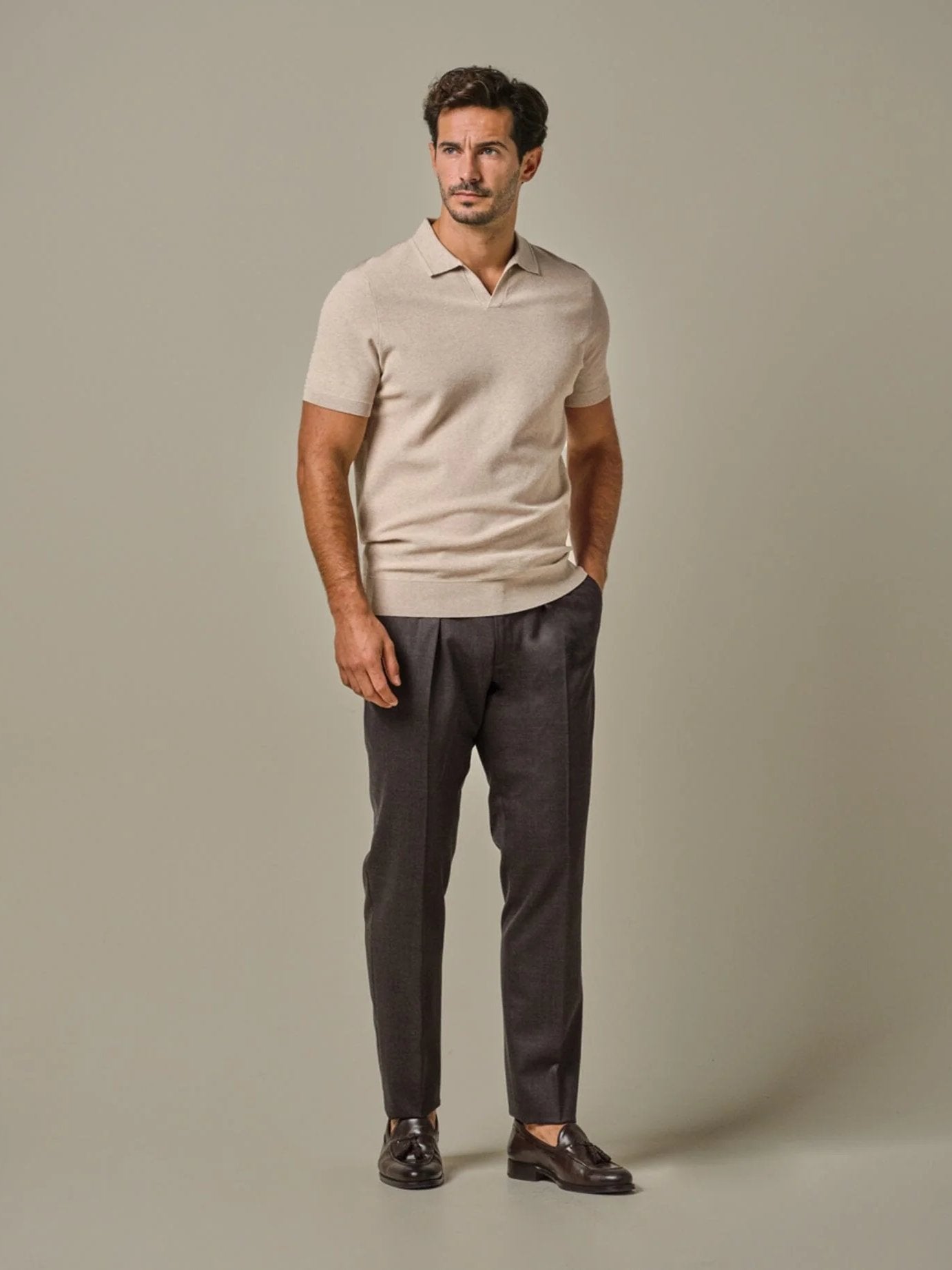 
                  
                    PROFUOMO - Open Collar Luxury Polo Sand Polo's Profuomo 
                  
                