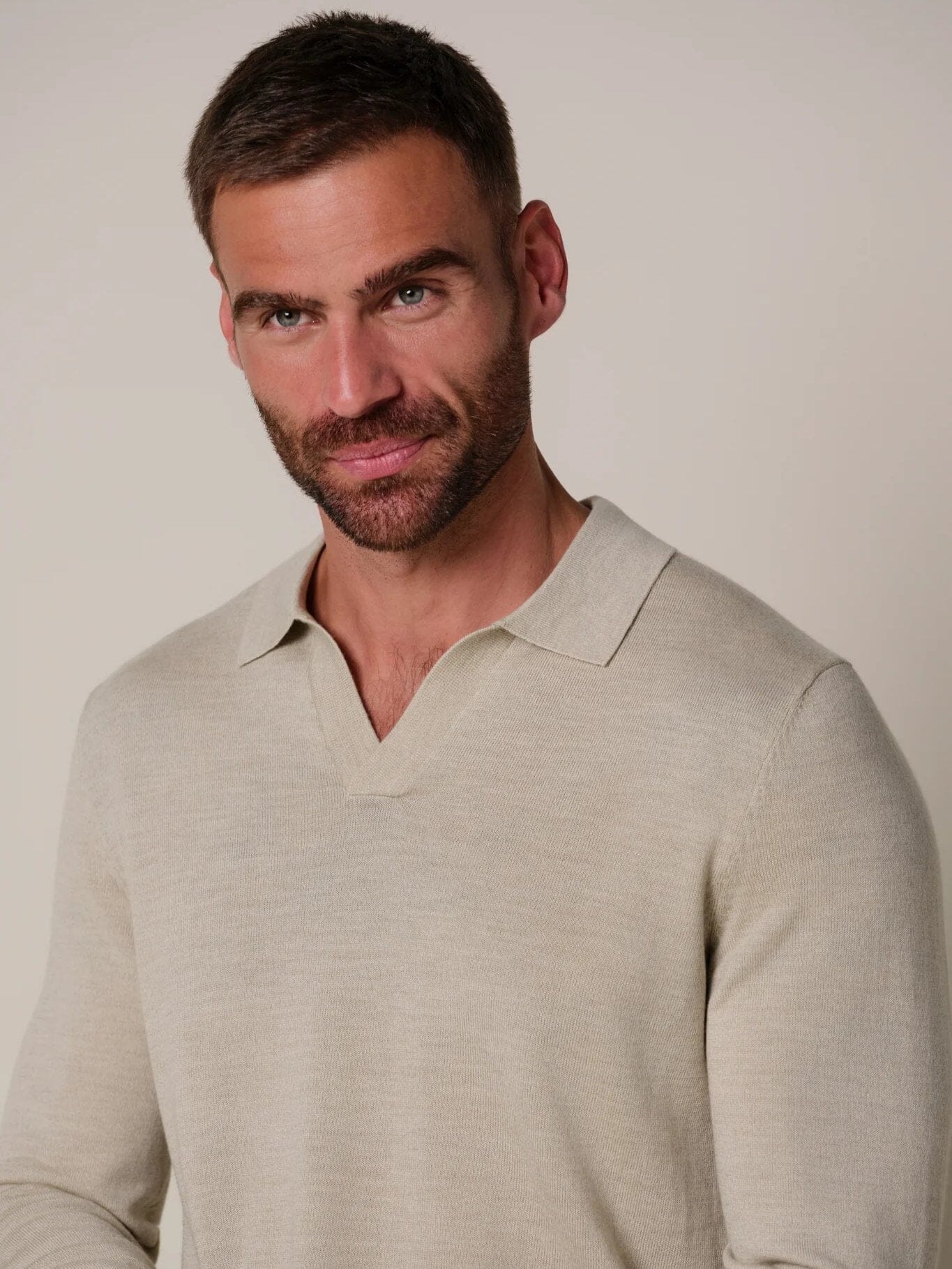 PROFUOMO - Open Collar Merino Polo Beige Truien Profuomo 