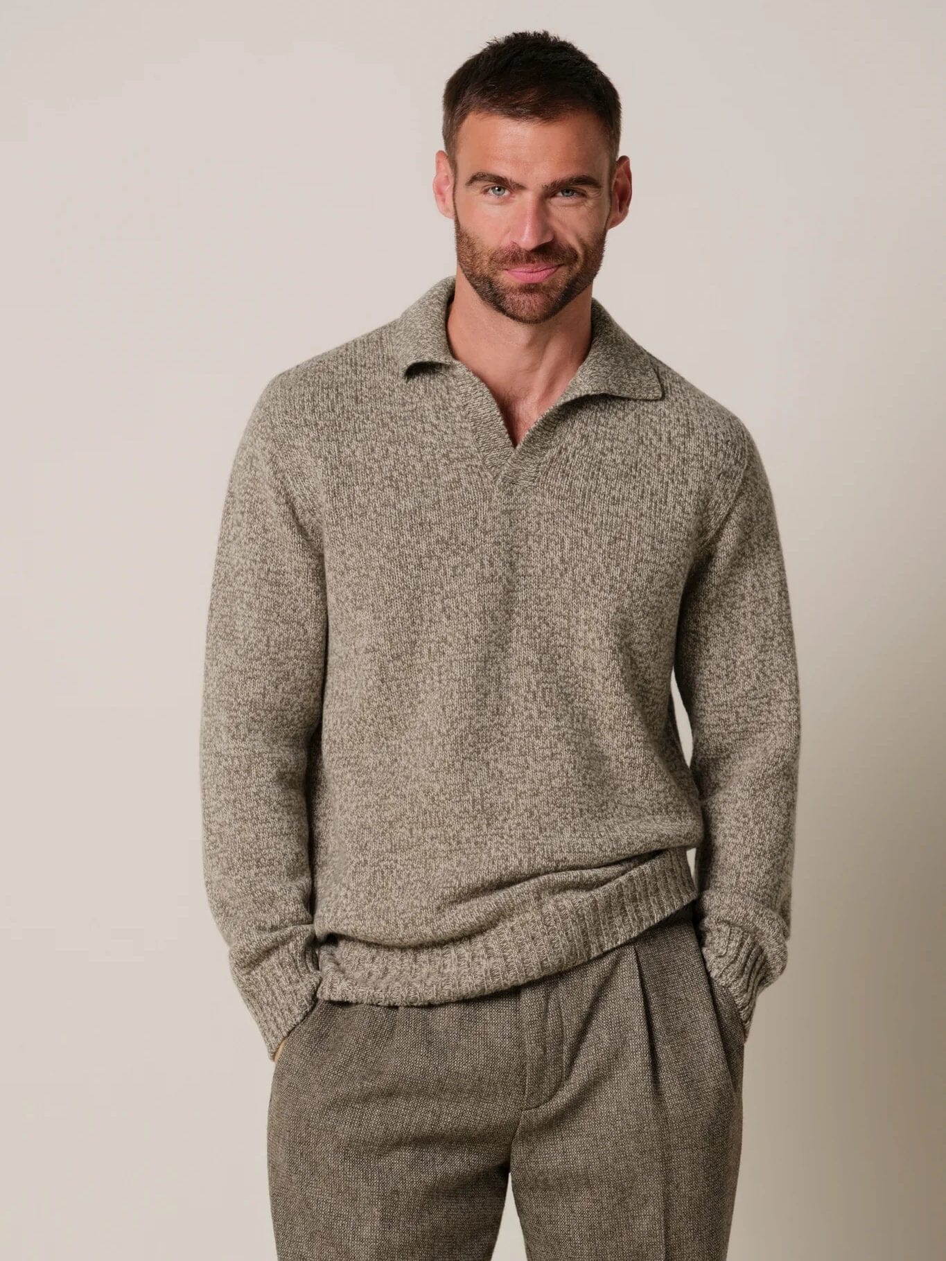 PROFUOMO - Open Collar Polo Beige Truien Profuomo 