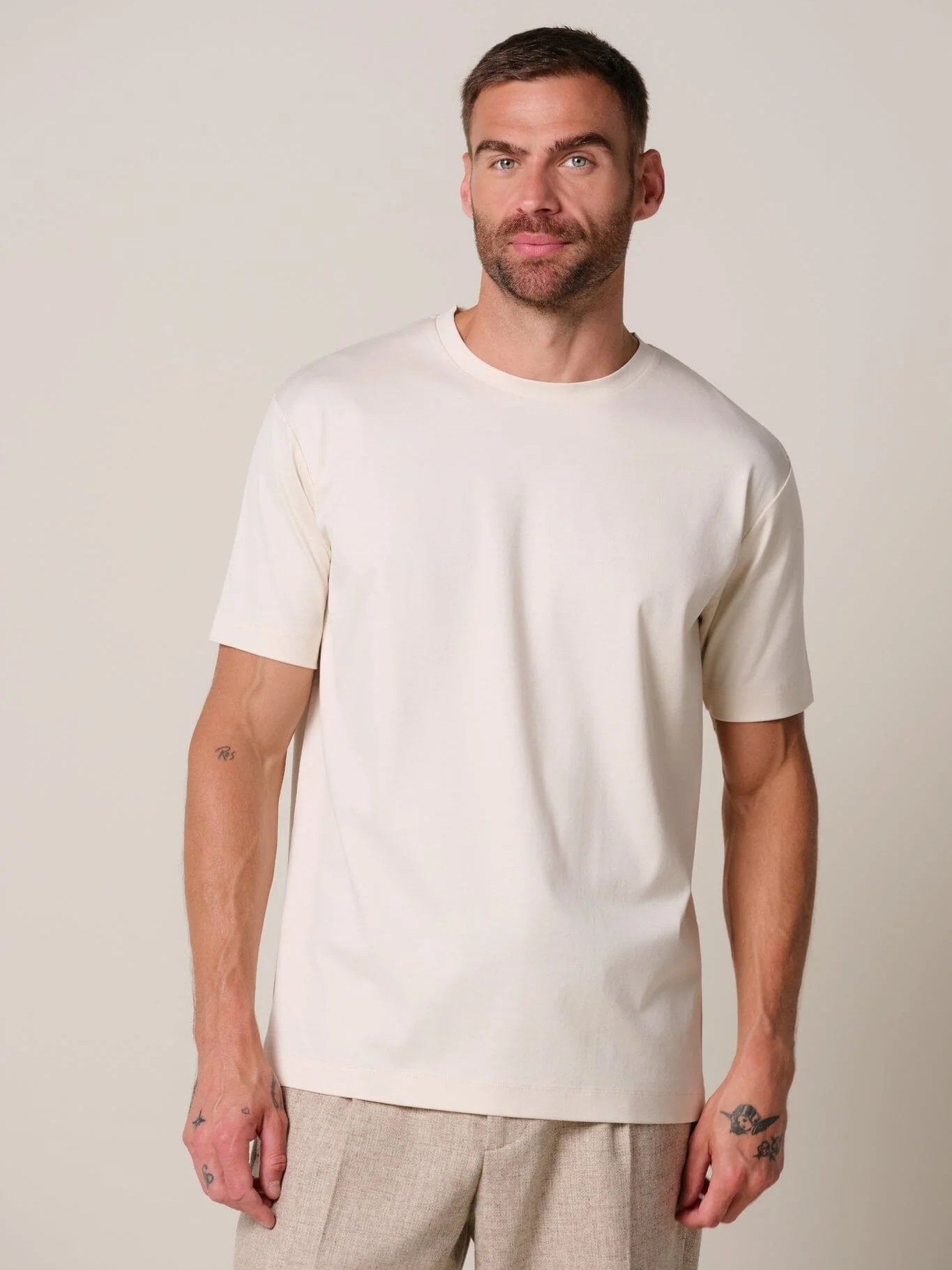 PROFUOMO - Pima Cotton T-Shirt Ecru T-shirts Profuomo 