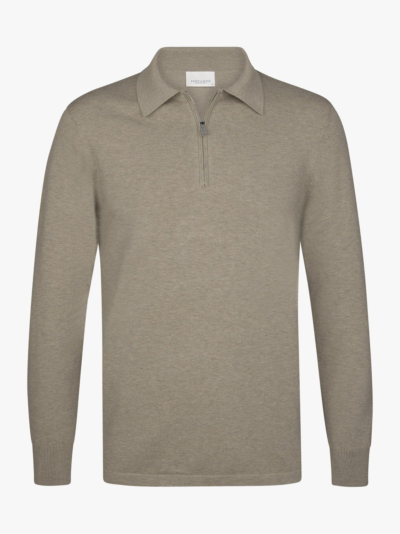 PROFUOMO - Polo Half Zip Longsleeve Beige Truien Profuomo 