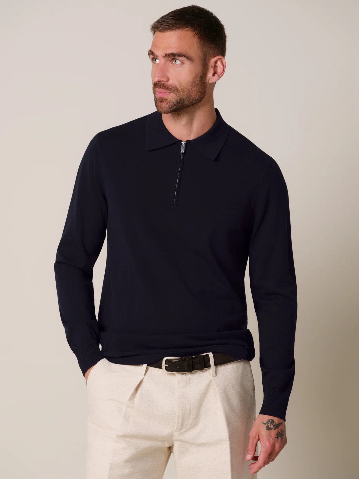 PROFUOMO - Polo Half Zip Longsleeve Donkerblauw Truien Profuomo 