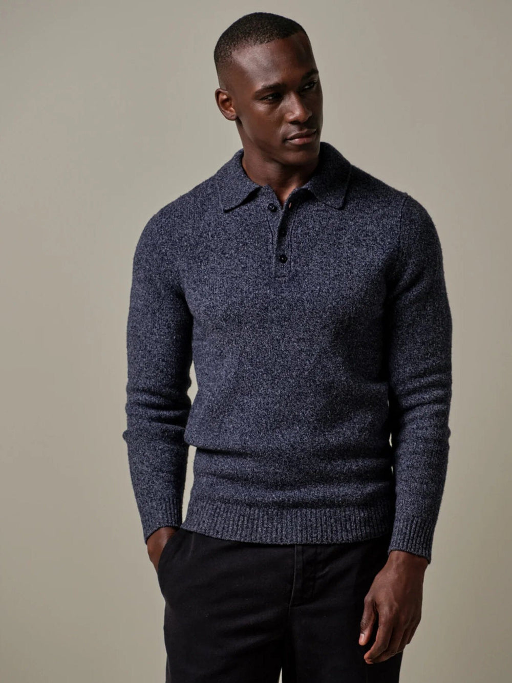 PROFUOMO - Polo Lange Mouw Boiled Wool Blauw Truien Profuomo 