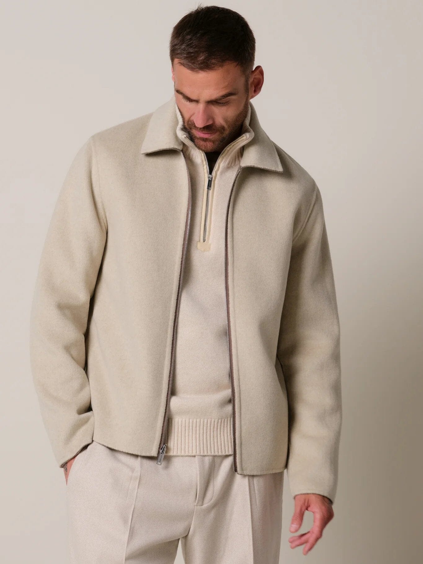 
                  
                    PROFUOMO - Reversible Wool Zip Jacket Beige/Off White Overshirts Profuomo 
                  
                