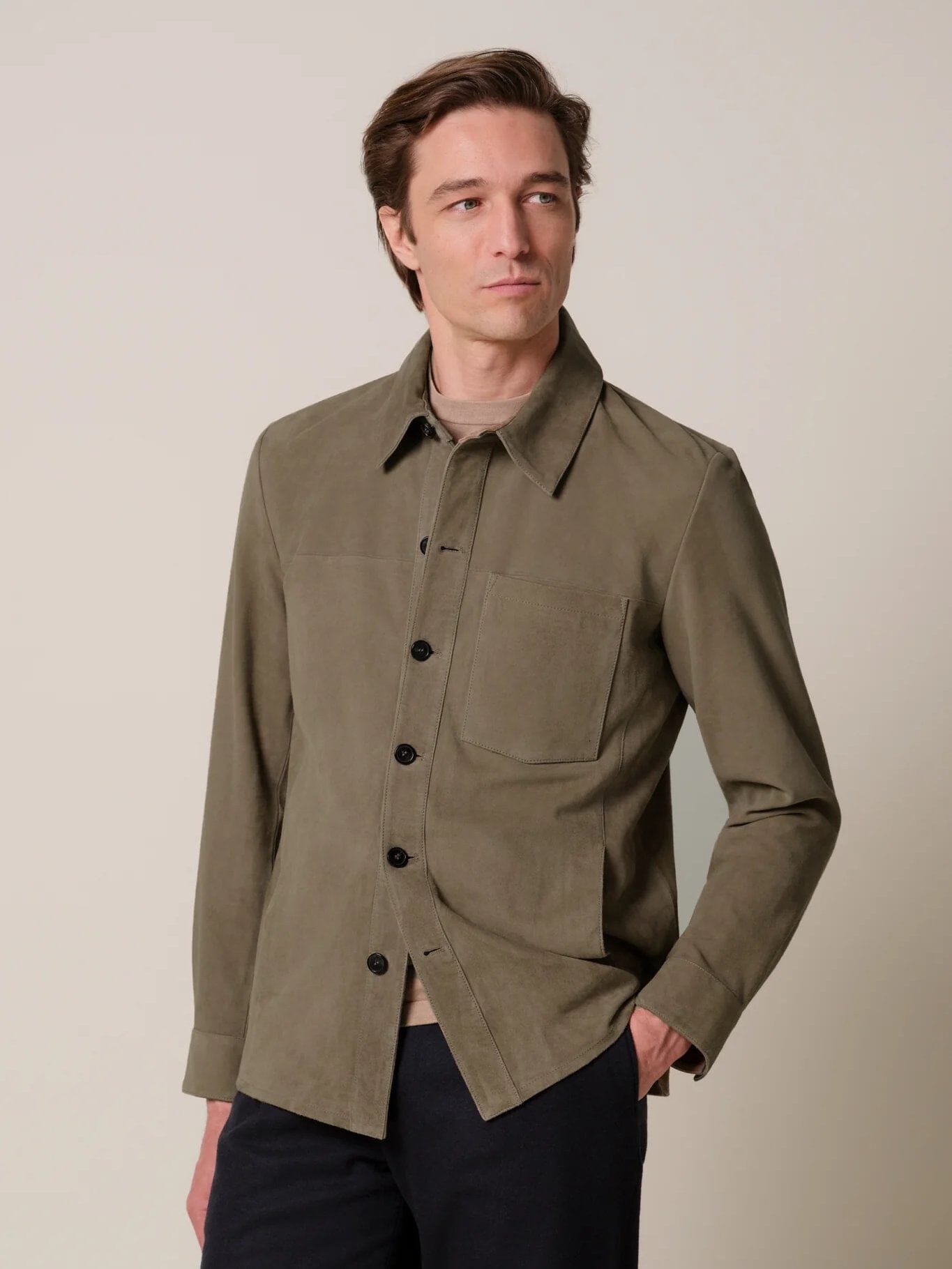 PROFUOMO - Suede Overshirt Taupe Overshirts Profuomo 