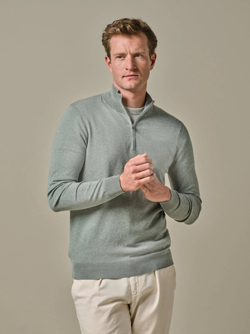 PROFUOMO - Trui Half Zip Luxury Basic Groen Truien Profuomo 