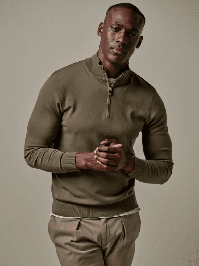 PROFUOMO - Trui Luxury Basic Half Zip Groen Truien Profuomo 