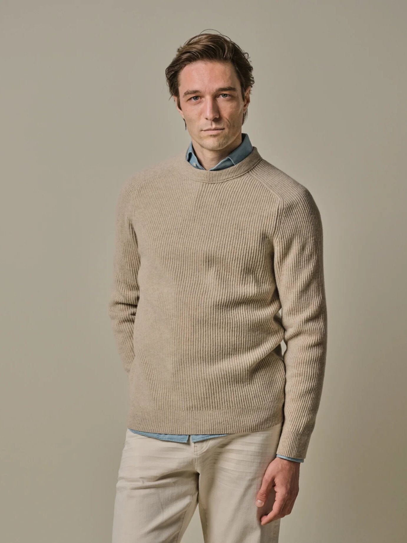 PROFUOMO - Trui Met Ronde Hals Beige Truien Profuomo 
