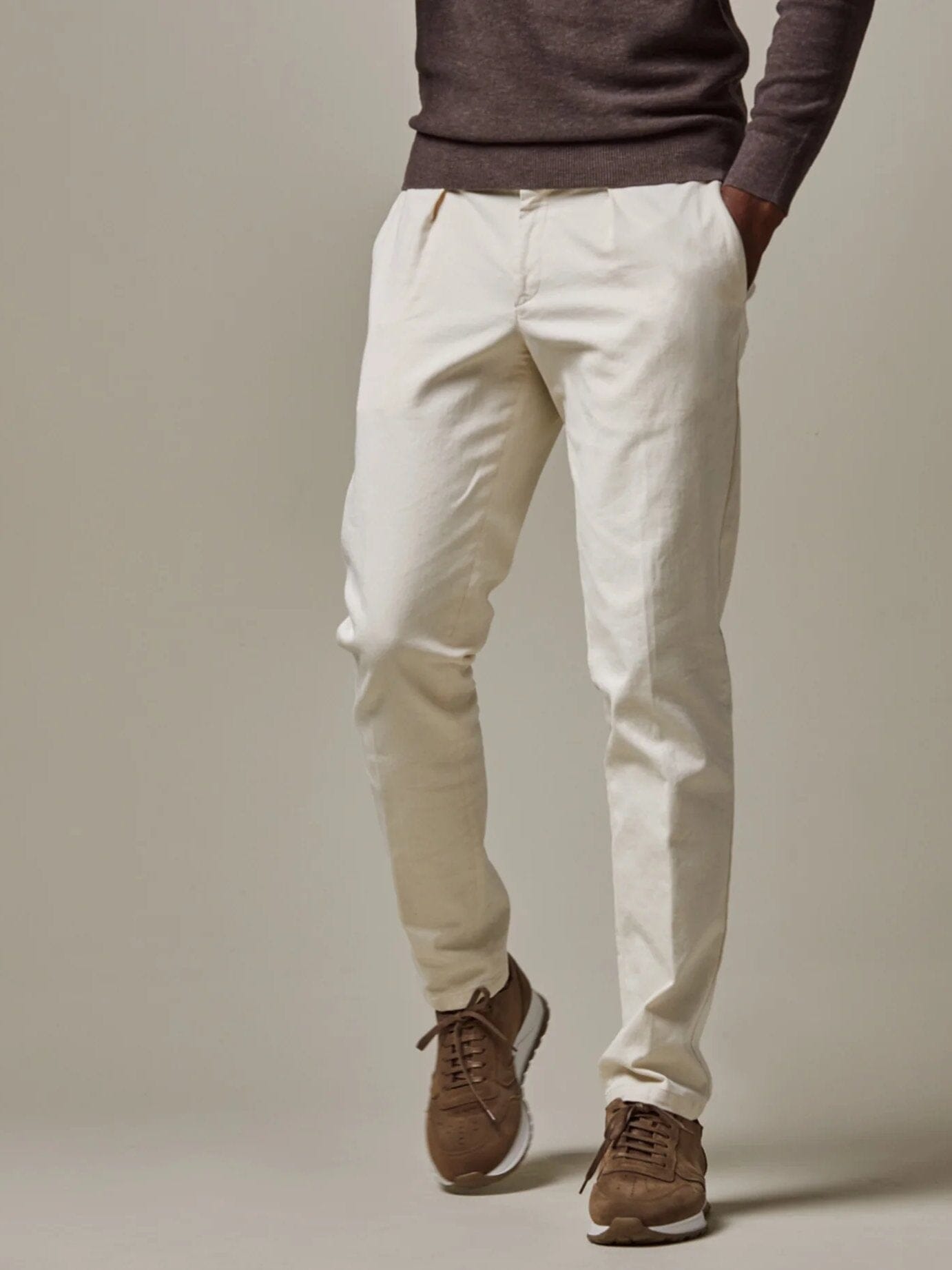 PROFUOMO - Twill Chino Ecru Broeken Profuomo 