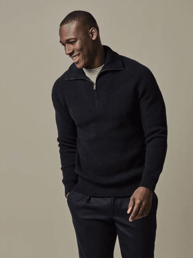 PROFUOMO - Wollen Navy Half Zip Truien Profuomo 