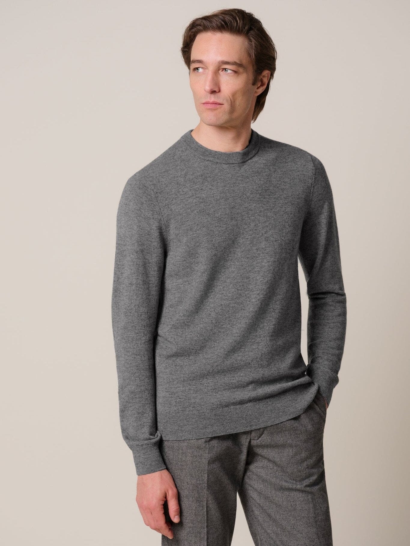 PROFUOMO - Wool Blend Crewneck Grijs Truien Profuomo 