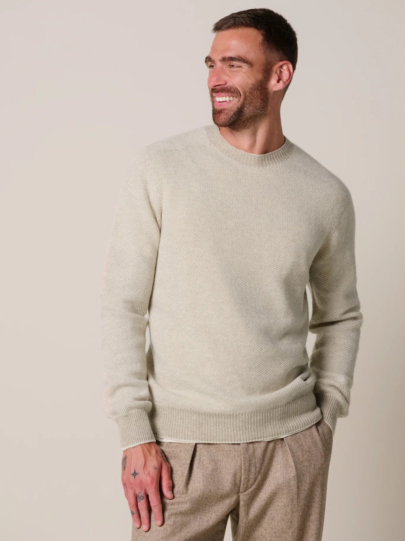 PROFUOMO - Wool Cashmere Crewneck Off White Truien Profuomo 