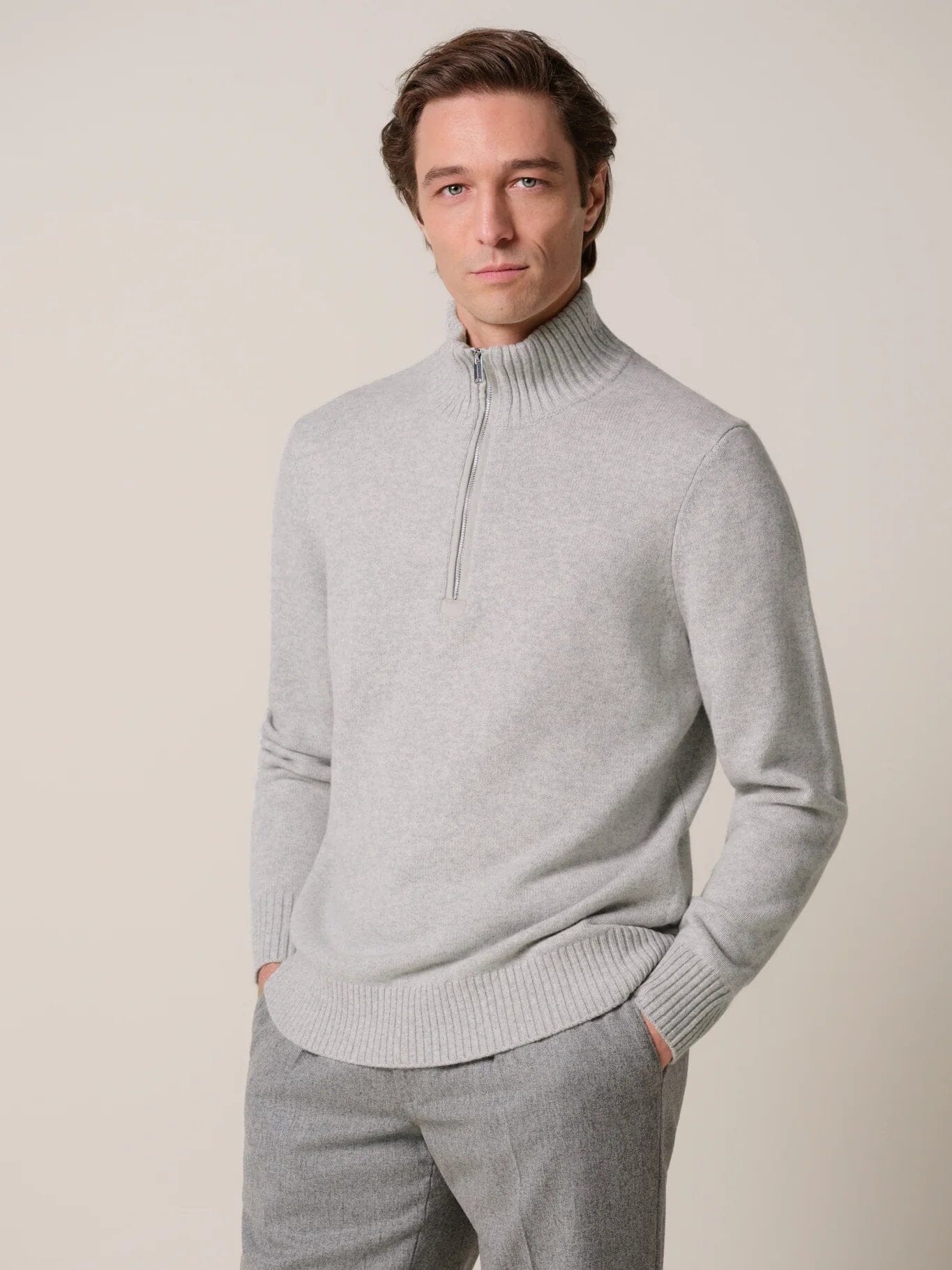 PROFUOMO - Wool Half Zip Longsleeve Lichtgrijs Truien Profuomo 