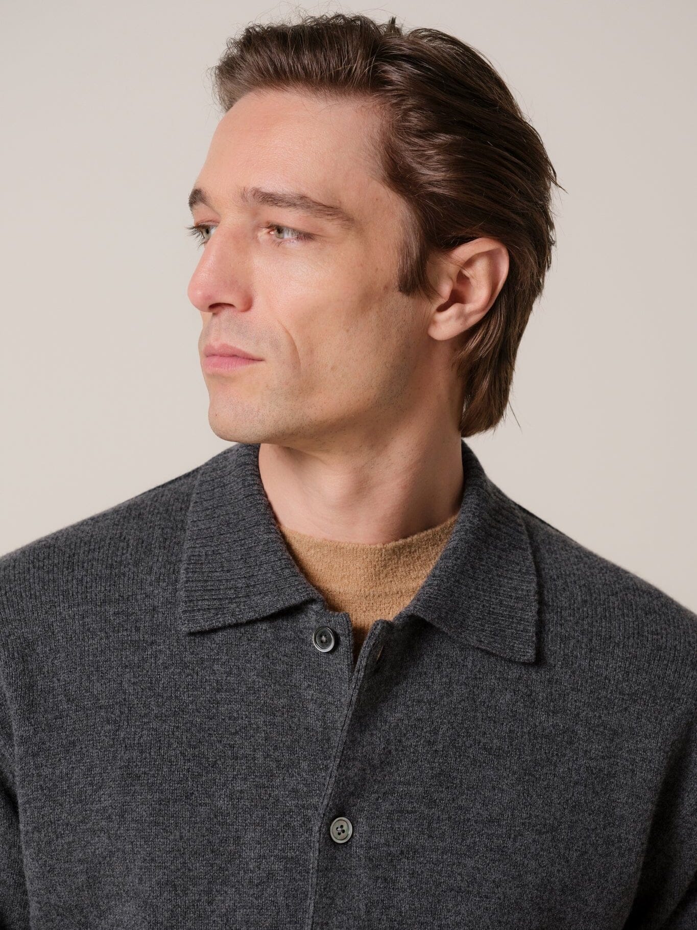PROFUOMO - Wool Polo Cardigan Antraciet Truien Profuomo 