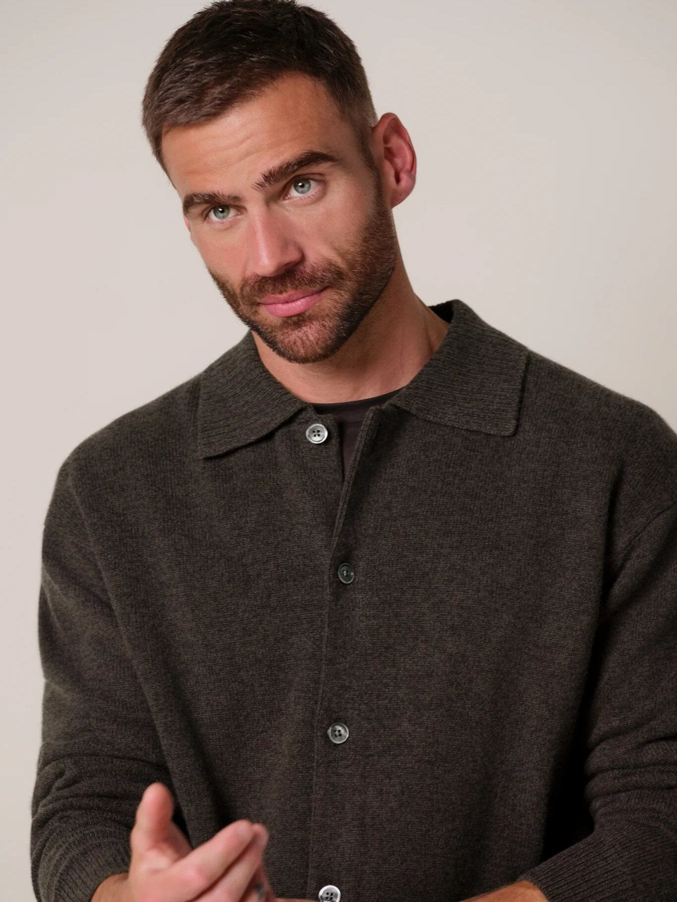 PROFUOMO - Wool Polo Cardigan Donkerbruin Truien Profuomo 