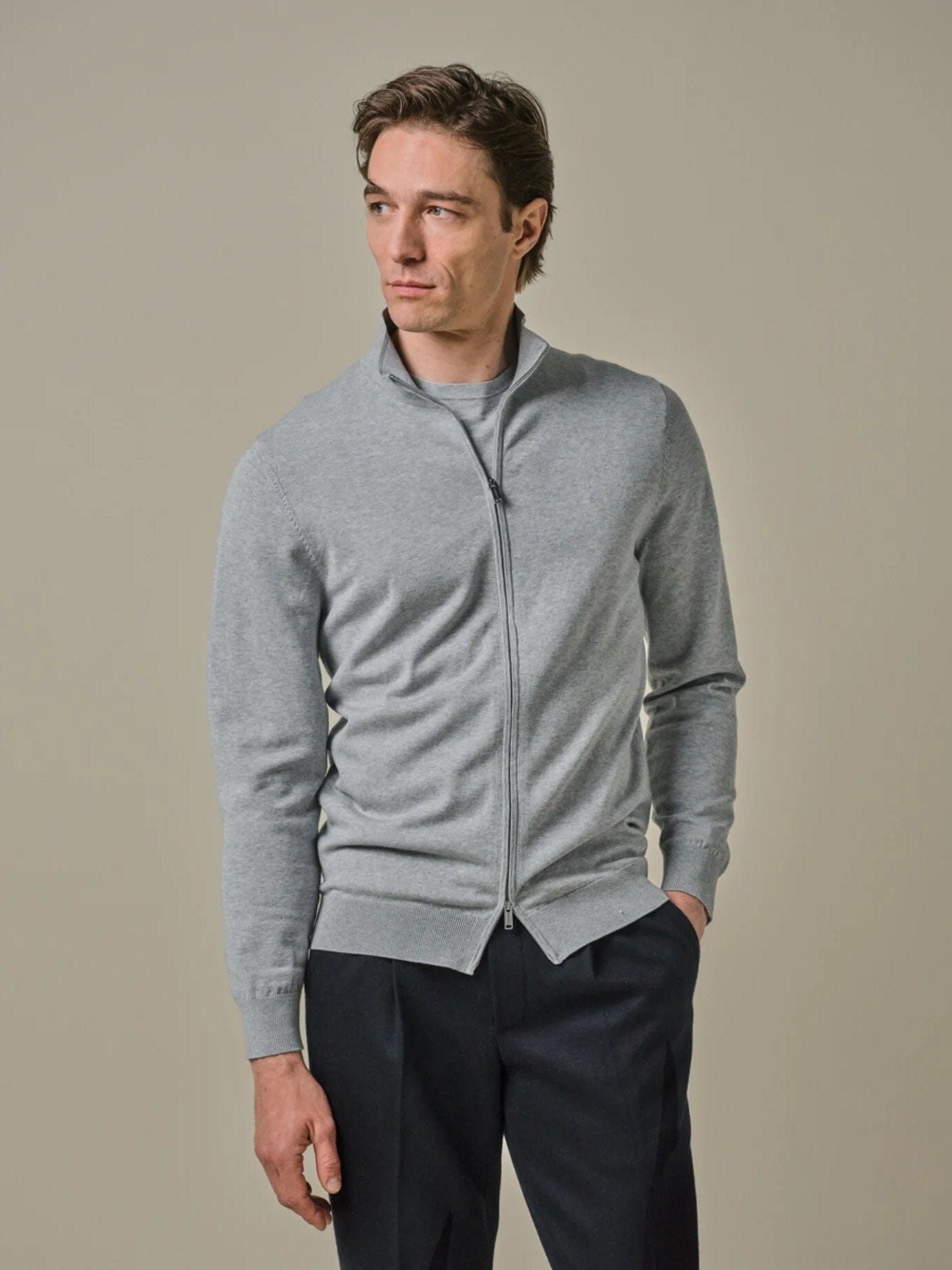 PROFUOMO - Zipper Cardigan Grijs Truien Profuomo 