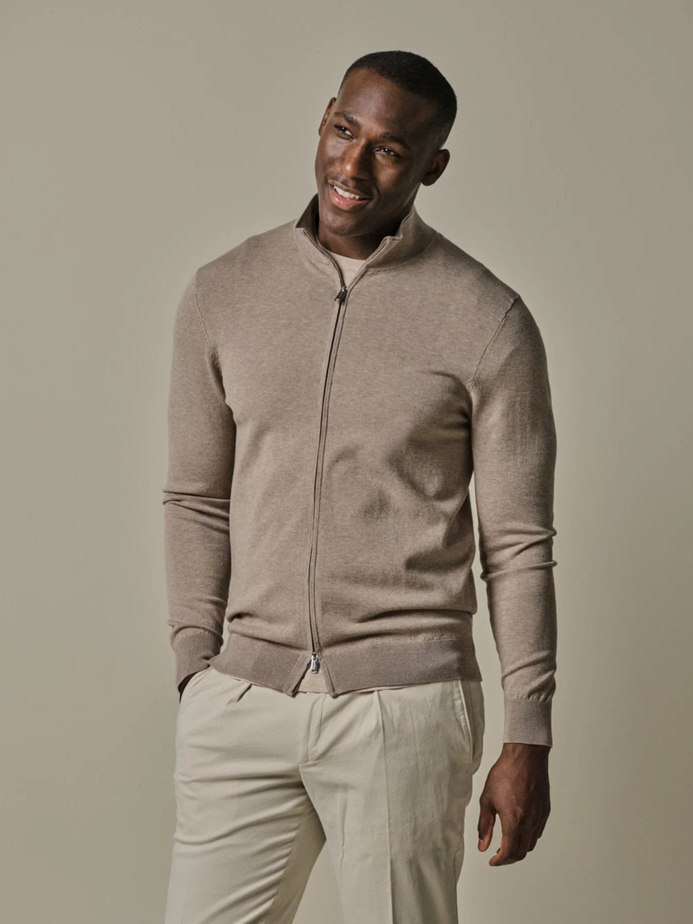 PROFUOMO - Zipper Cardigan Taupe Truien Profuomo 