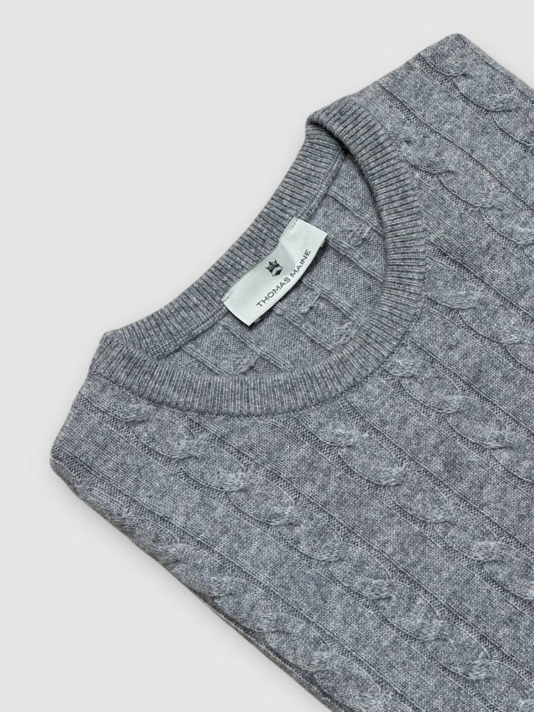 THOMAS MAINE - Cashmere Kabeltrui Grijs Truien Thomas Maine 