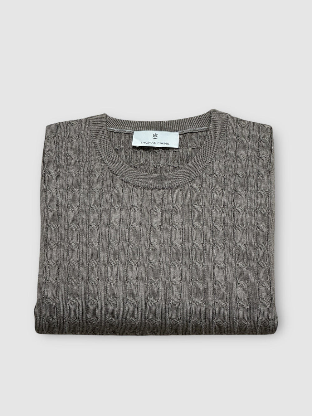 THOMAS MAINE - Cashmere Merino Kabeltrui Taupe Truien Thomas Maine 