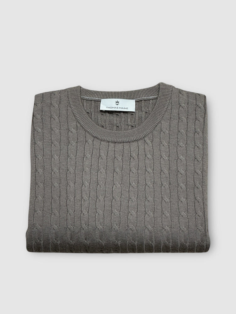 THOMAS MAINE - Cashmere Merino Kabeltrui Taupe Truien Thomas Maine 