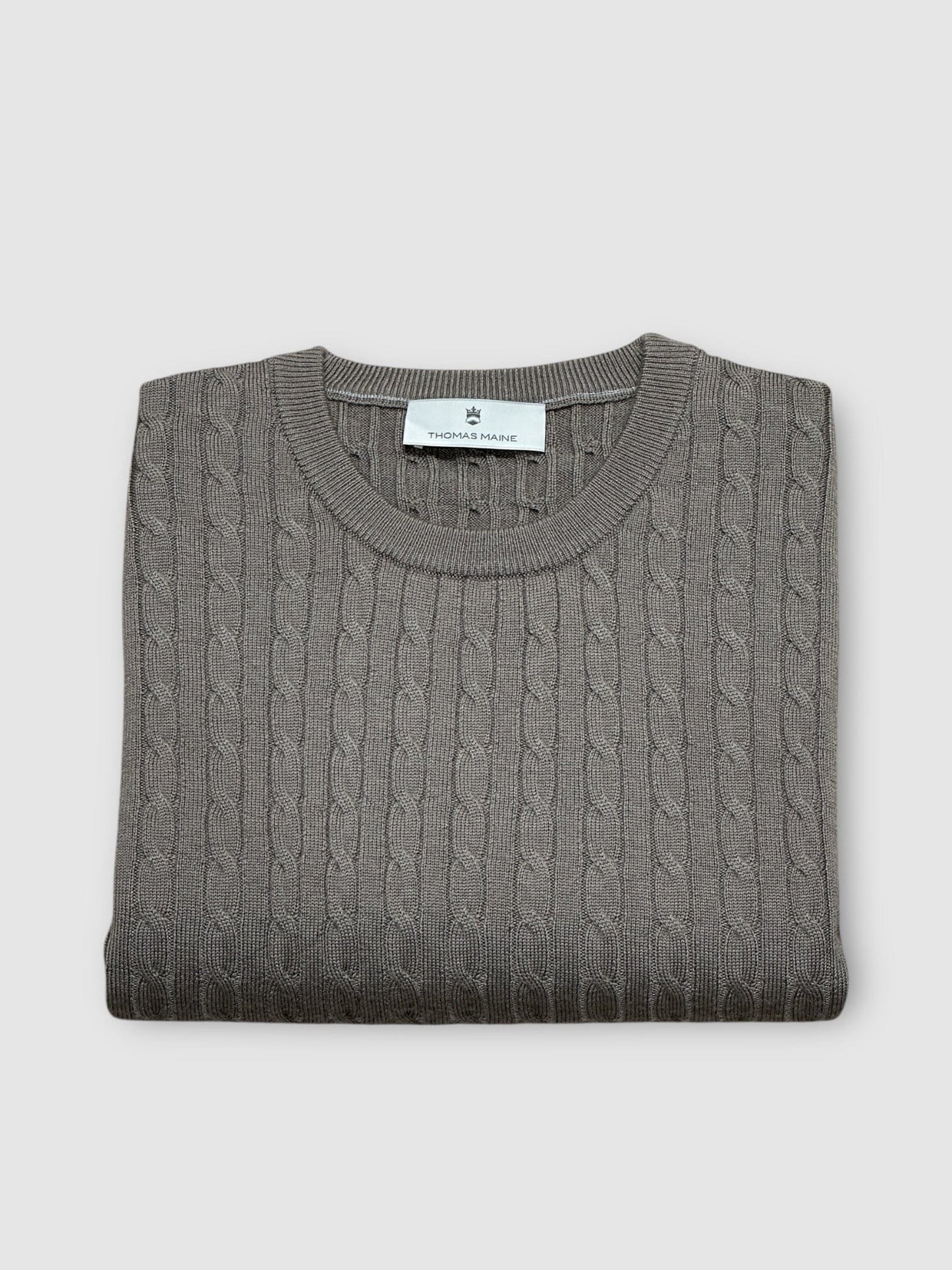 THOMAS MAINE - Cashmere Merino Kabeltrui Taupe Truien Thomas Maine 