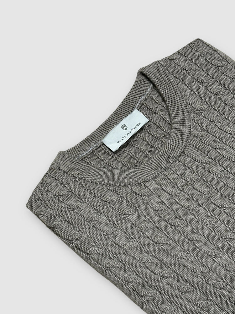 THOMAS MAINE - Cashmere Merino Kabeltrui Taupe Truien Thomas Maine 