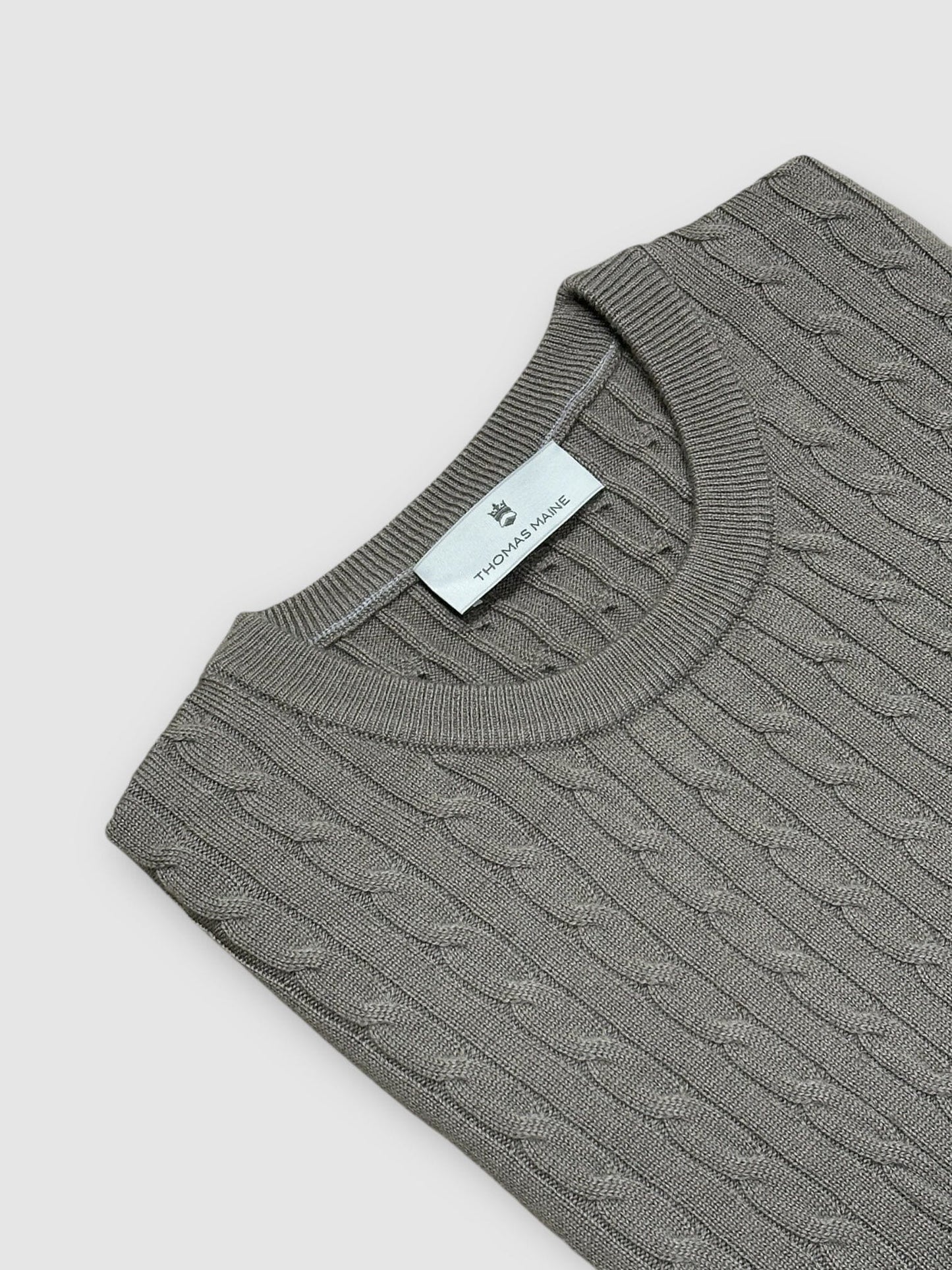 THOMAS MAINE - Cashmere Merino Kabeltrui Taupe Truien Thomas Maine 