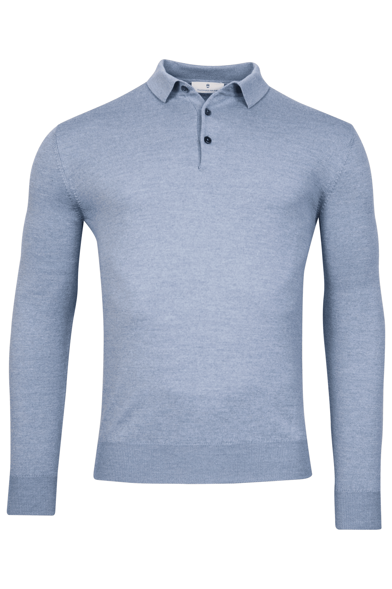 THOMAS MAINE - Merino Polo Lichtblauw Polo's Thomas Maine 