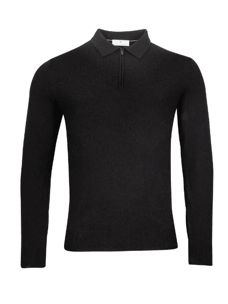 THOMAS MAINE - Merino Polo Zip Zwart Polo's Thomas Maine 