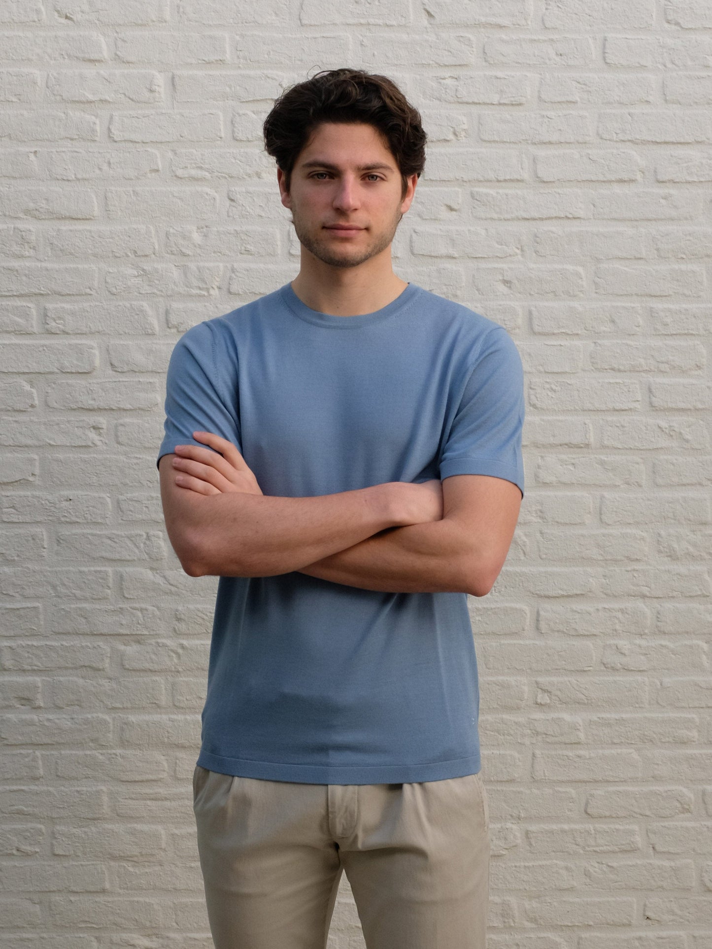 THOMAS MAINE - Merino T-Shirt Lichtblauw Truien Thomas Maine 