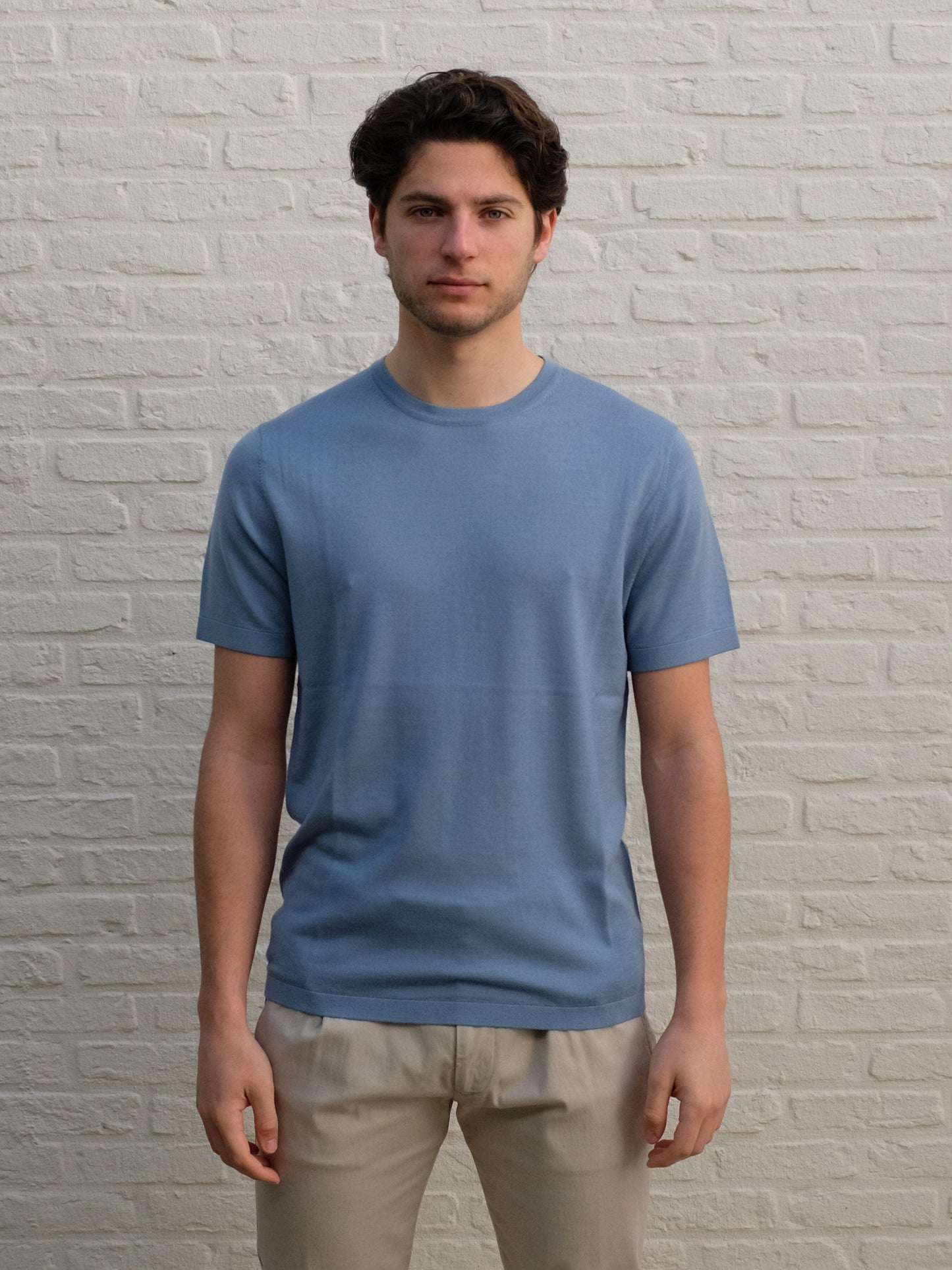 THOMAS MAINE - Merino T-Shirt Lichtblauw Truien Thomas Maine 