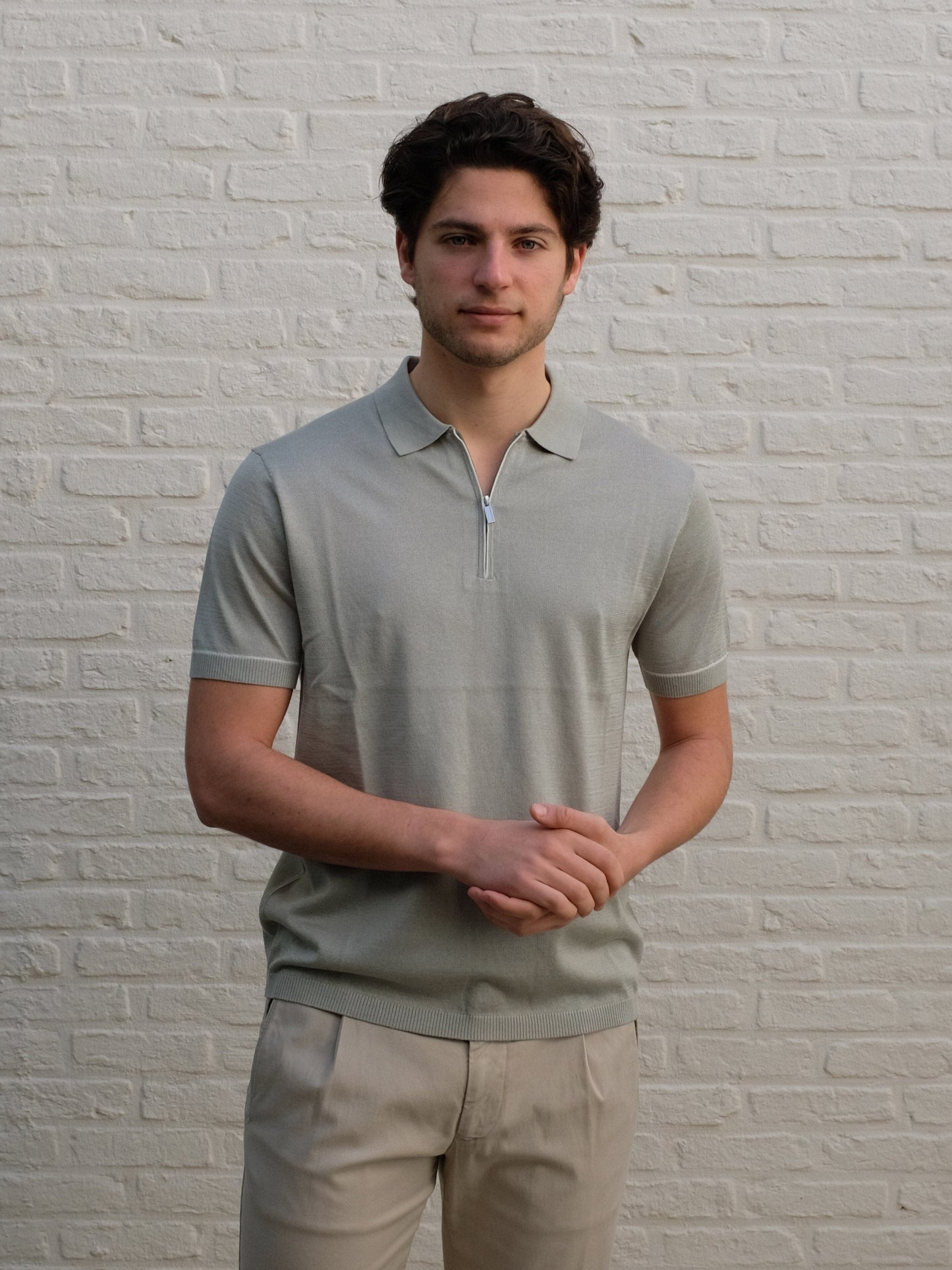 THOMAS MAINE - Polo Half Zip Lichtgroen Polo's Thomas Maine 