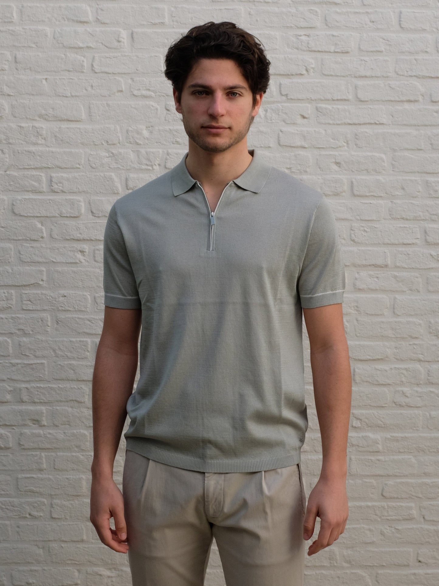 THOMAS MAINE - Polo Half Zip Lichtgroen Polo's Thomas Maine 