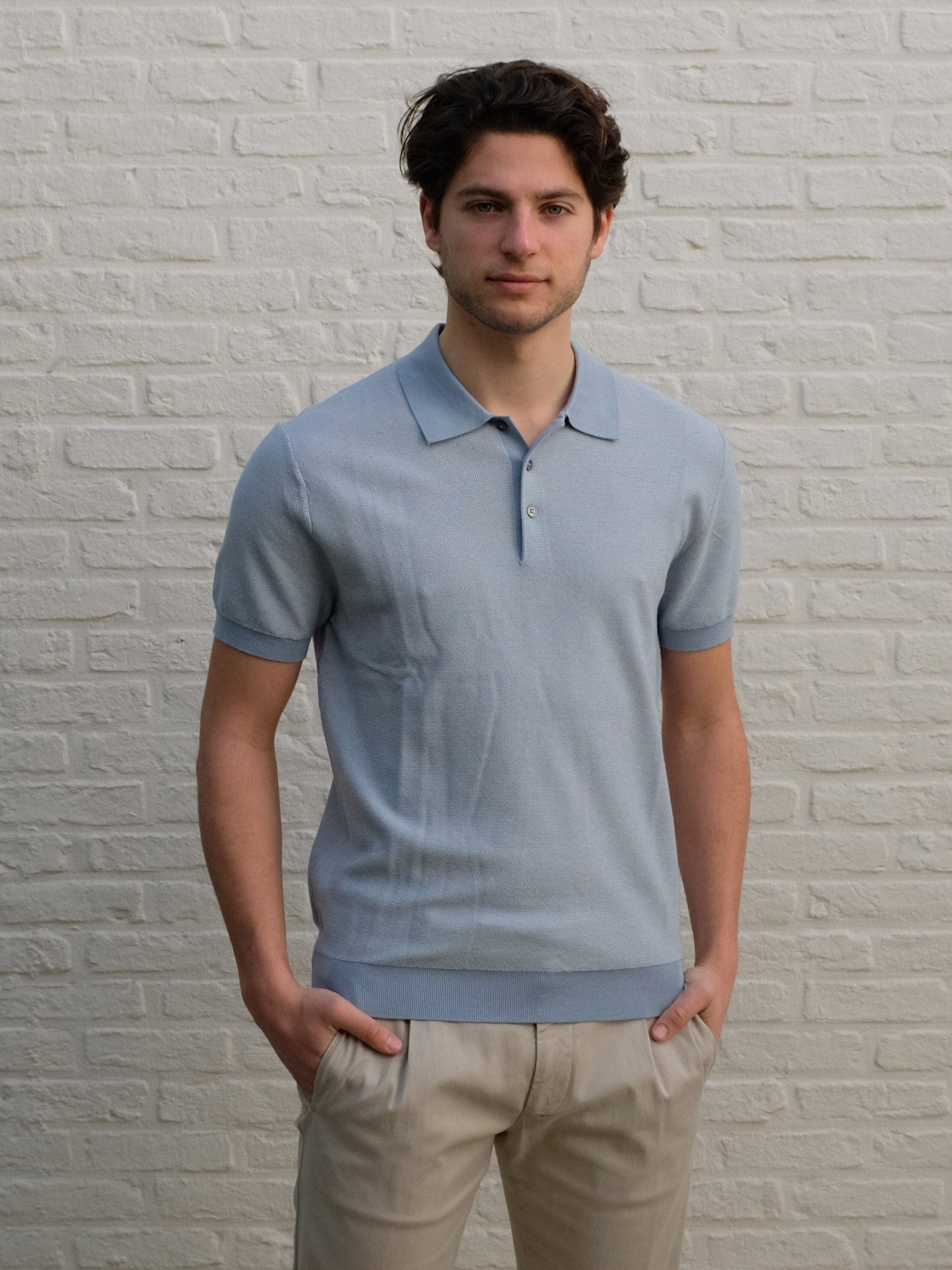 THOMAS MAINE - Structure Polo Lichtblauw Polo's Thomas Maine 
