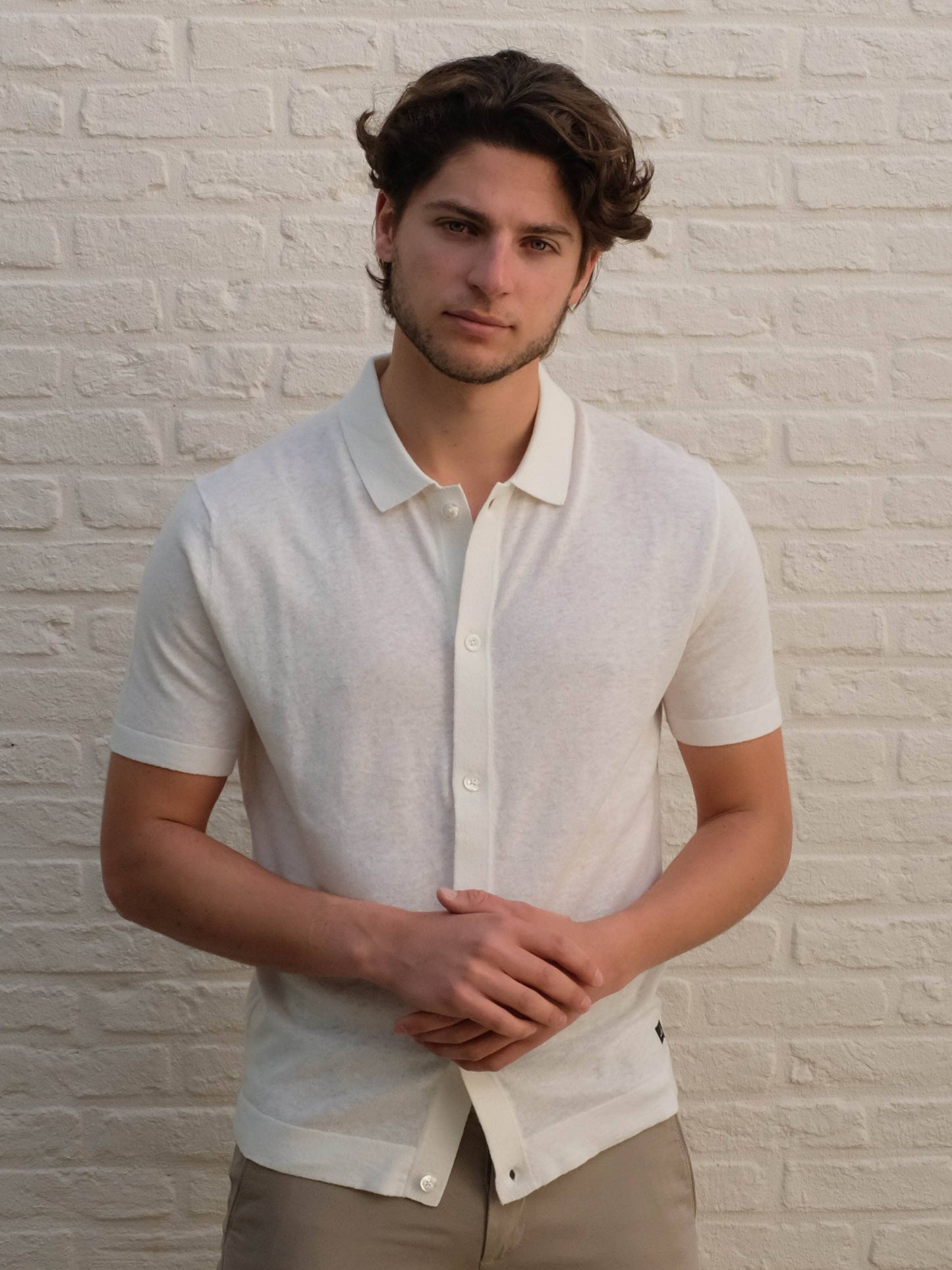 WAHTS - Polo Ryans Katoen Linnen Off White Polo's Wahts 