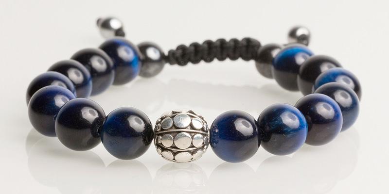 Silver Ball / Blue Tiger Eye 10MM Icon Bracelets 